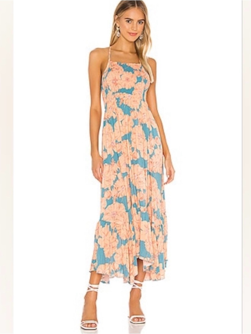 FREE PEOPLE Apricot/Blue "Heatwave Maxi Dress, Size S, EUC